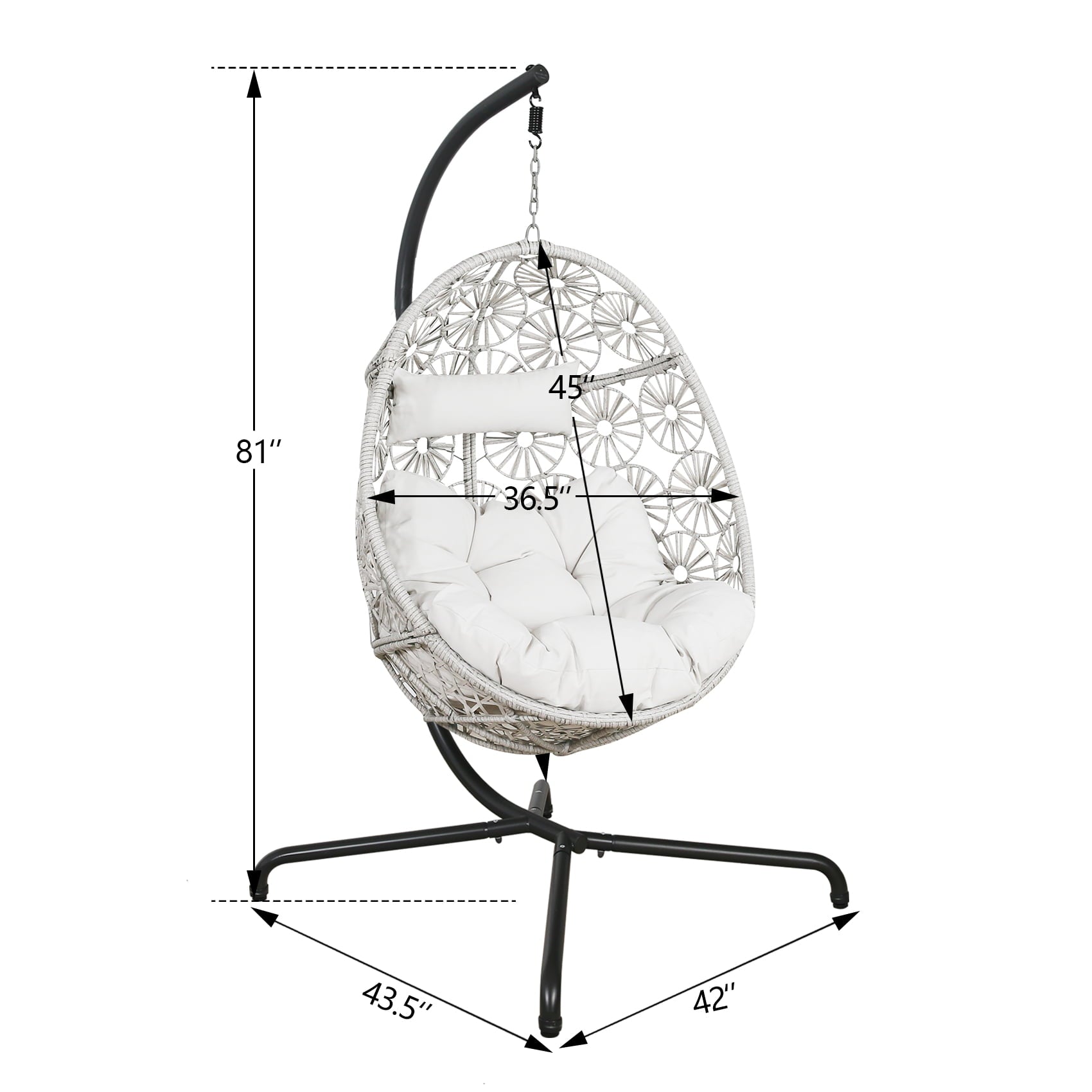 Ulax Furniture Outdoor Egg Chair Hanging Swing Chair with Stand Patio Wicker Tear Drop Hammock Chair with Cushion(Upgrade)