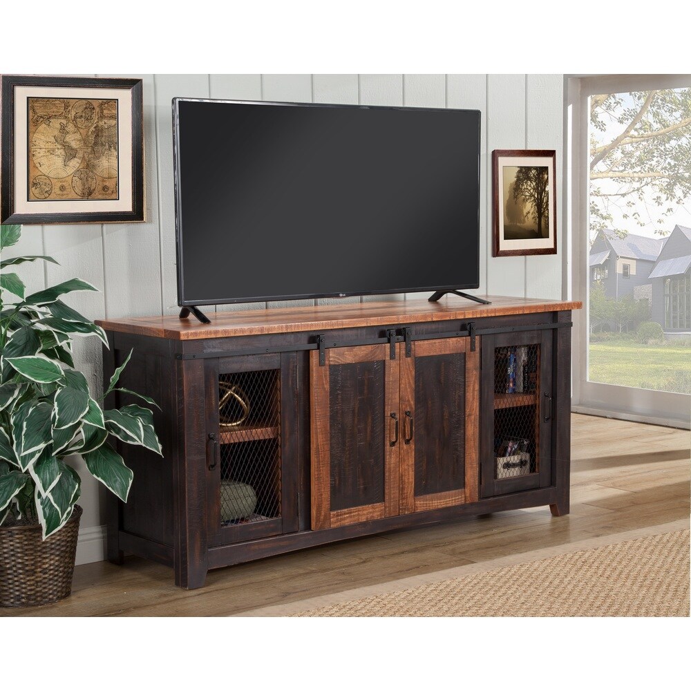 Rustic Farmhouse 65 Inch Wide Solid Wood TV Stand