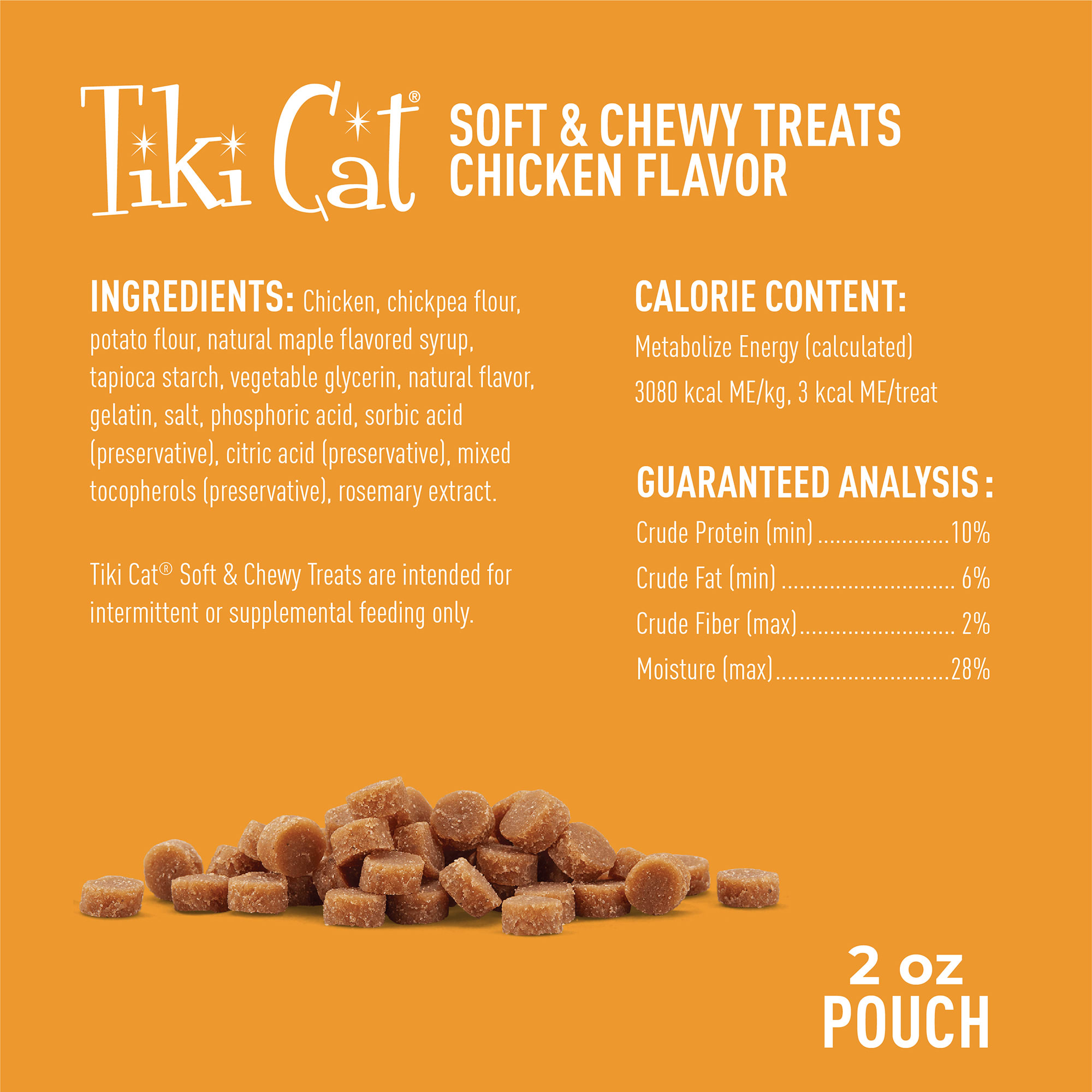 Tiki Cat Soft  Chewy Chicken Cat Treats， 2 oz.， Case of 8