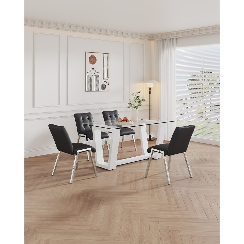 Table and chair set  rectangular  MDF trapezoidal support  armless high back dining chairs (1 table and 6 chairs)