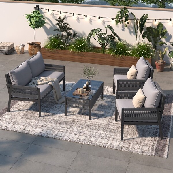 4Piece Outdoor Furniture，Rope Garden Patio Conversation Set