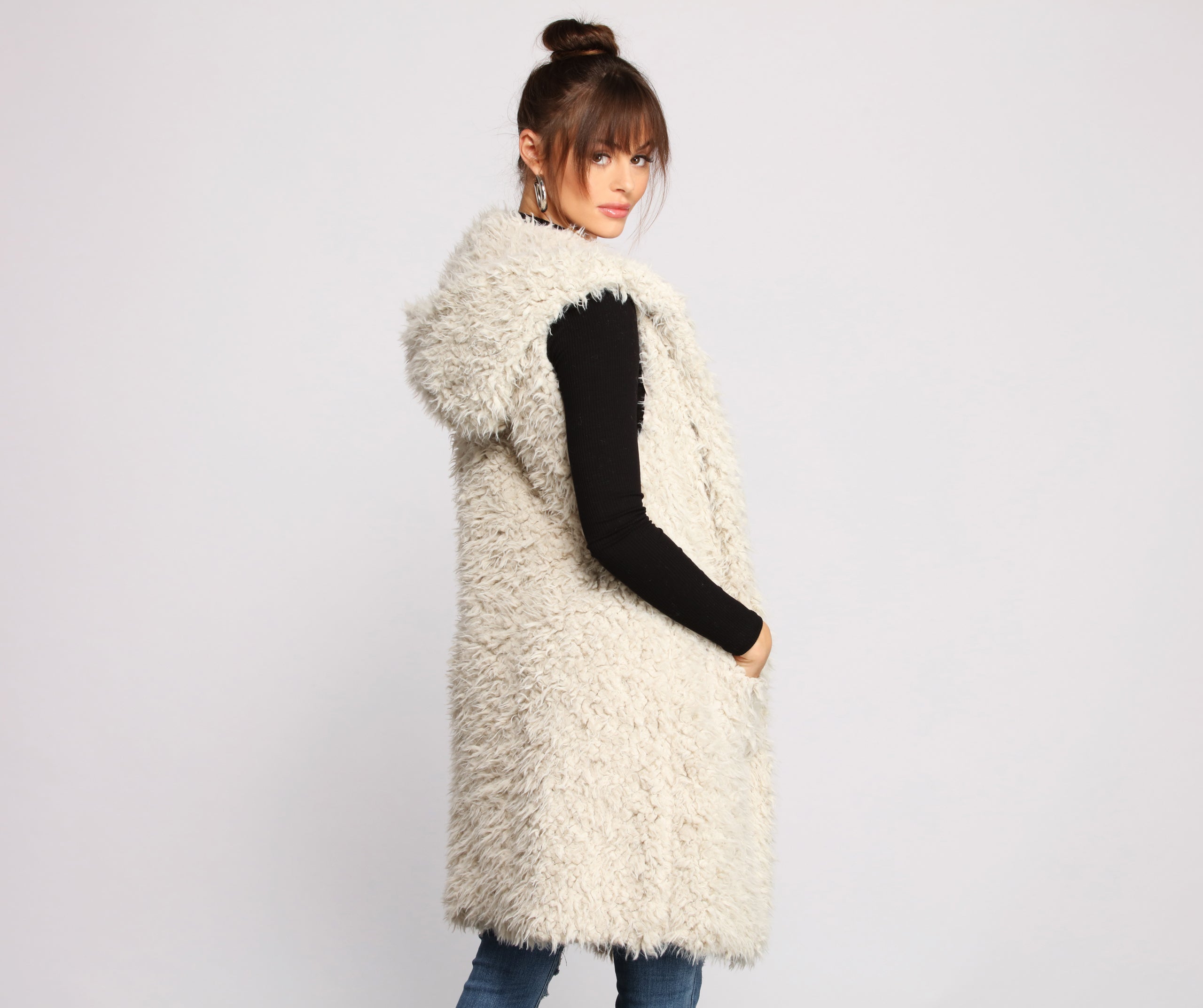 Major Diva Faux Fur Long-Line Hooded Vest