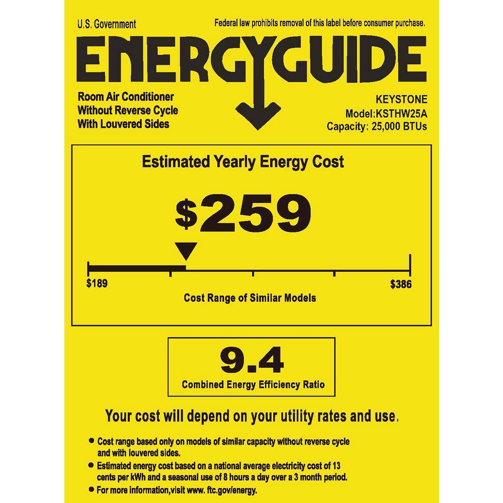 Keystone 25000 BTU 230V Window Wall AC 16000 BTU Supplemental Heating Sleep Mode 24H Timer Auto-Restart1500 Sq. Ft KSTHW25A