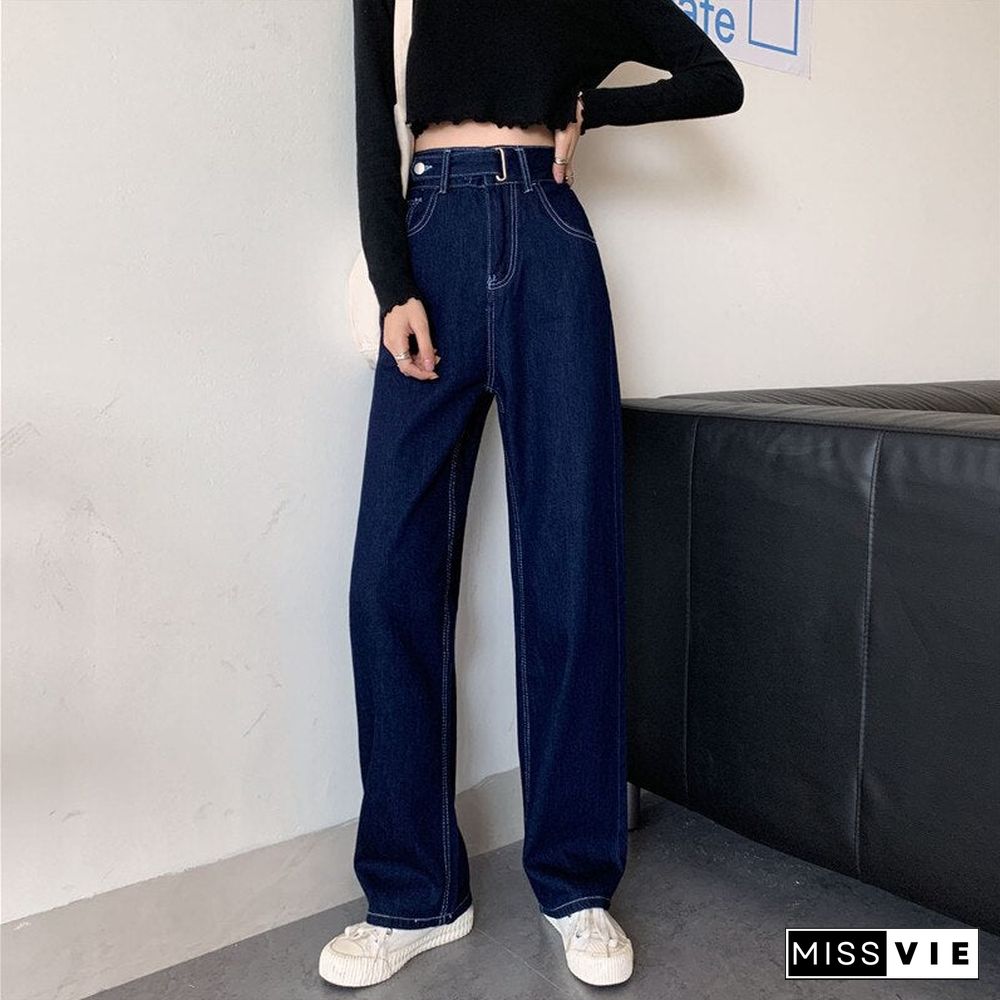 Woman Jeans High Waist Clothes Wide Leg Denim Clothing Blue Streetwear Vintage Quality Fashion Harajuku Straight Pants