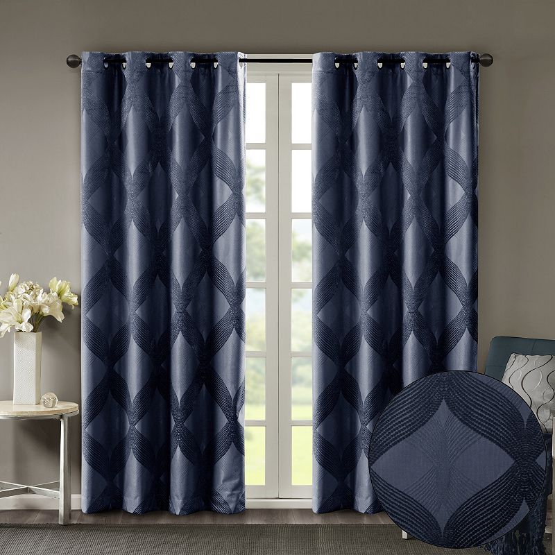 SunSmart Abel Ogee Knitted Jacquard 100% Blackout 1 Window Curtain Panel