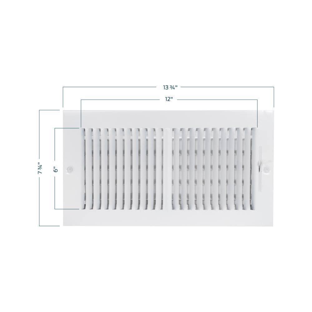 EZ-FLO 12 in. x 6 in. 2-Way Steel WallCeiling Register White 61612