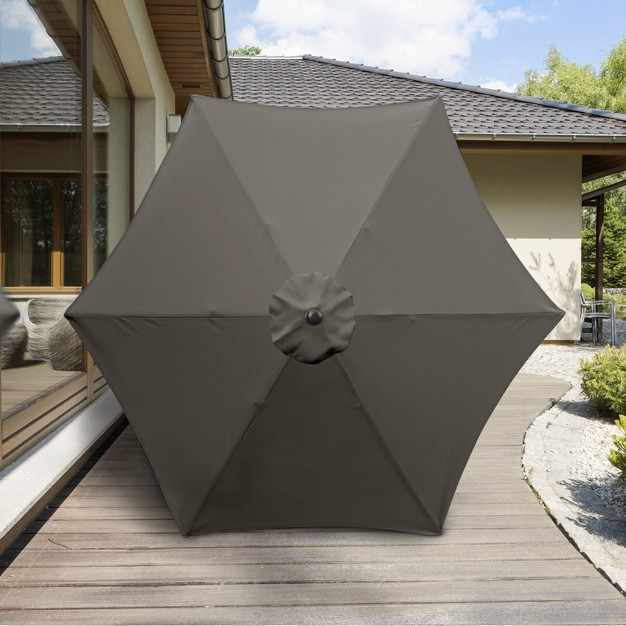 9 x27 X 9 x27 Steel Market Polyester Patio Umbrella With Crank Lift And Push button Tilt Taupe Astella