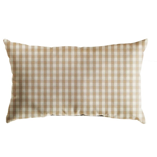 Plaid Outdoor Knife Edge Lumbar Throw Pillow Beige white