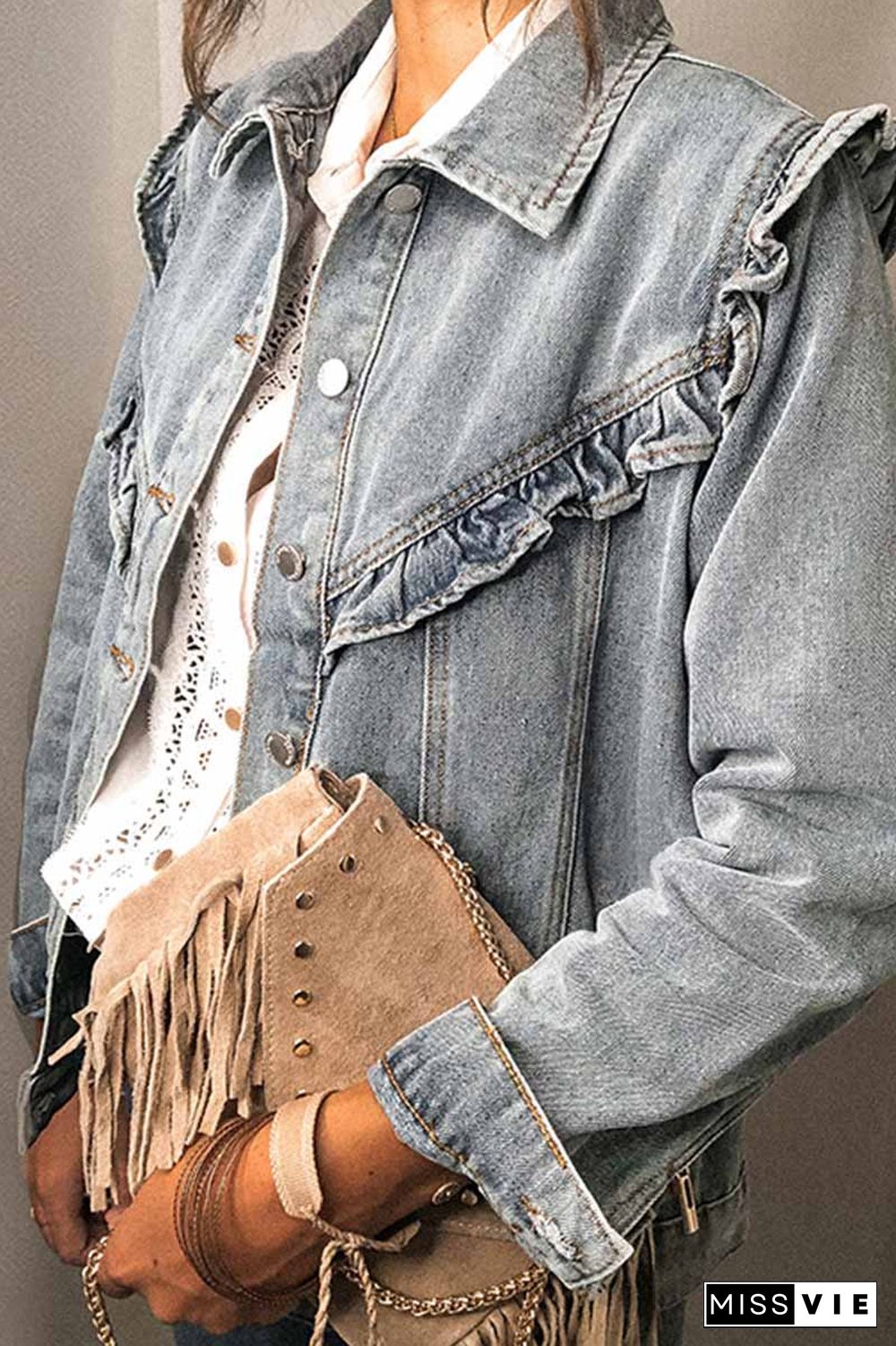 Loose Ruffled Denim Jacket