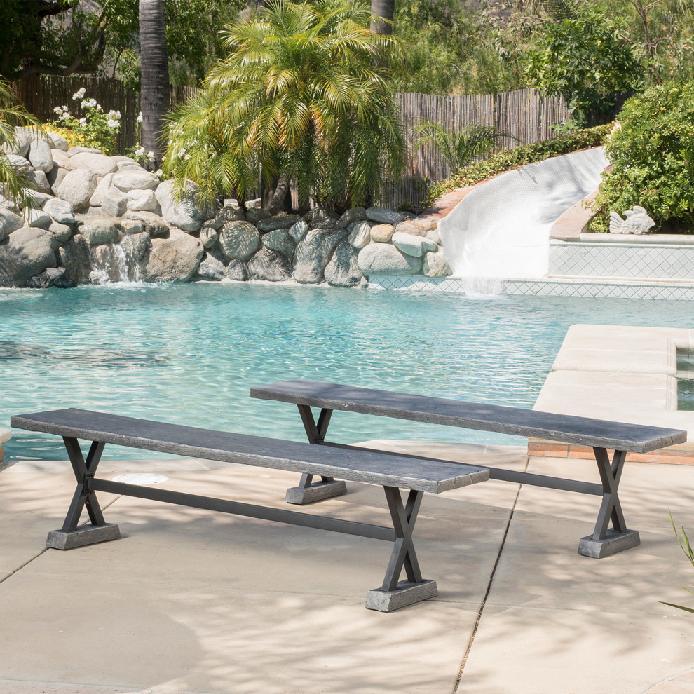 GDF Studio Lavelle Gray Dining Benches  Set of 2   Industrial   Outdoor Benches   by GDFStudio  Houzz