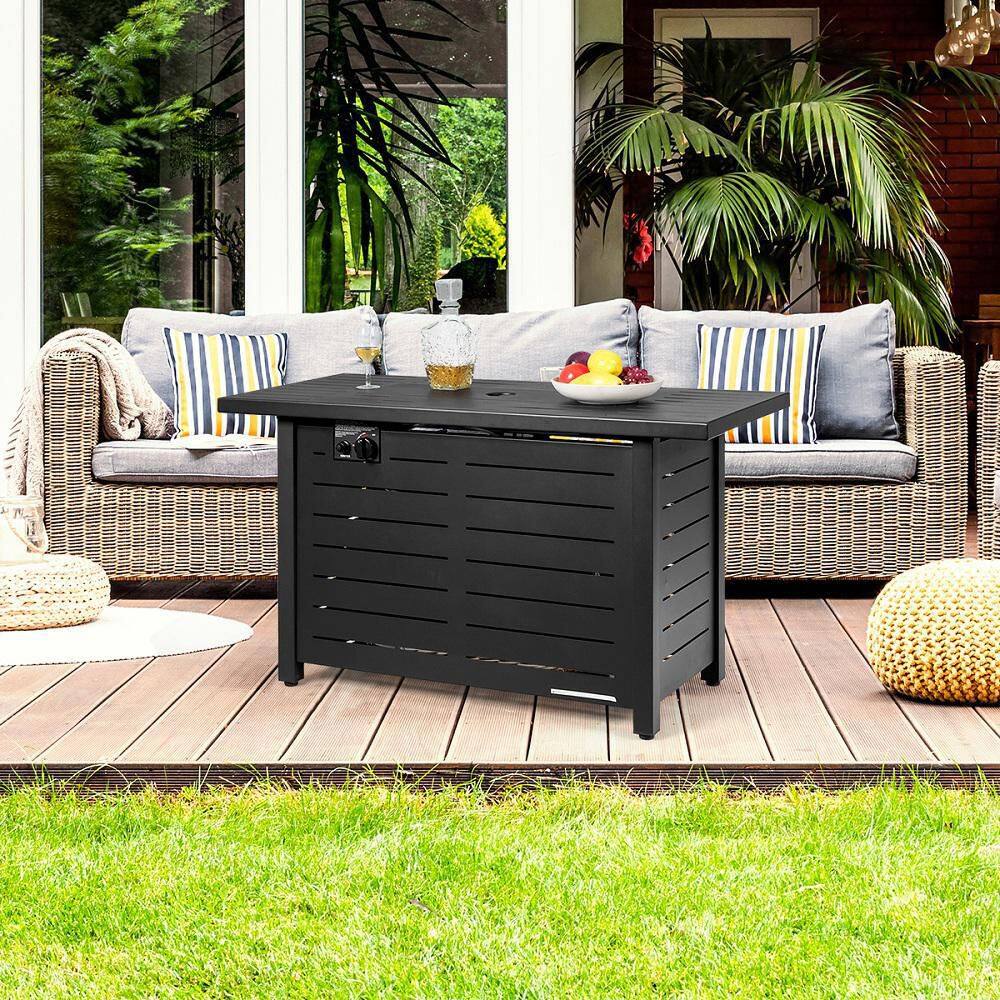 HONEY JOY 60000 BTU Metal Outdoor Fire Pit Table Patio Propane Heater with Door and Table Cover TOPB005607