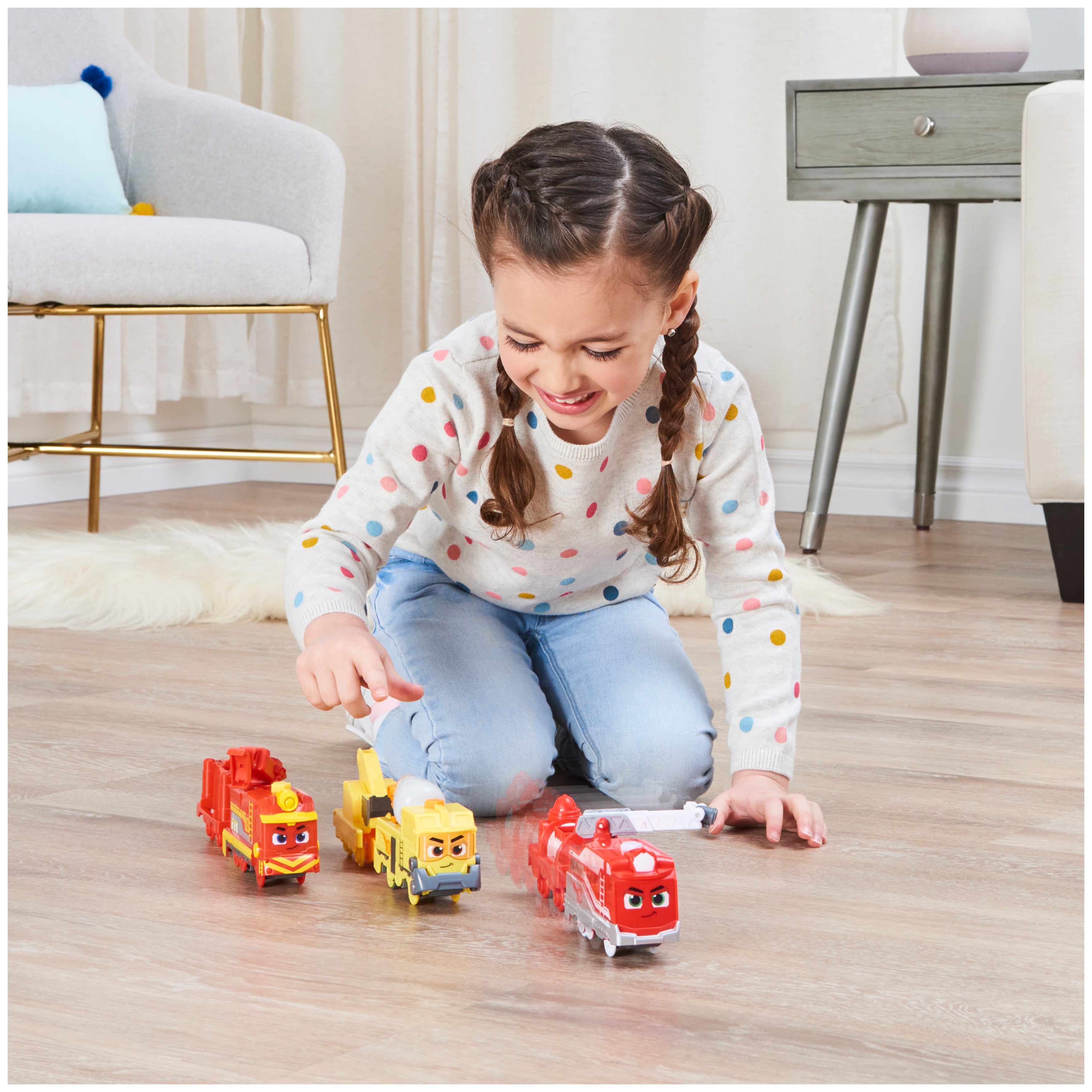 Mighty Express， Build-It Brock Motorized Toy Train with Working Tool and Cargo Car， Kids Toys for Ages 3 and up