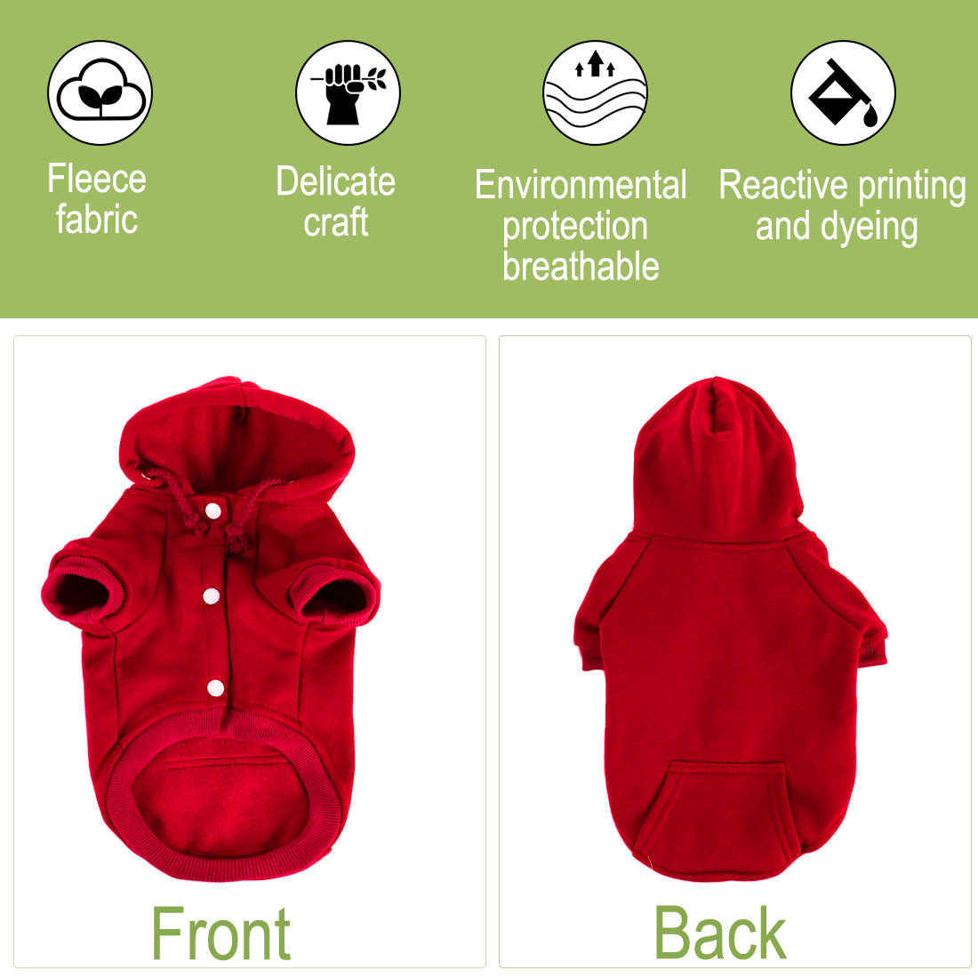 Polyester Dog Sweatshirt Hooded Pet Winter Clothes Coat w Pocket Red L