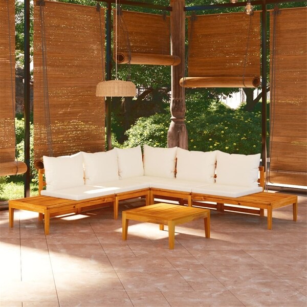 4 Piece Patio Outdoor Lounge Set with Cream White Cushions Acacia Wood