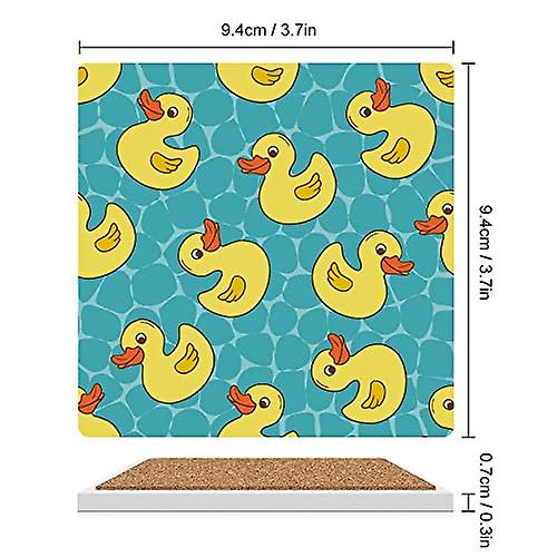 Colourlife Square Drink Coasters 6 Pcs Cute Duck Swimming Absorbent Ceramic Coffee Coasters For Drinks With Cork Base Housewarming Gift For Home Decor