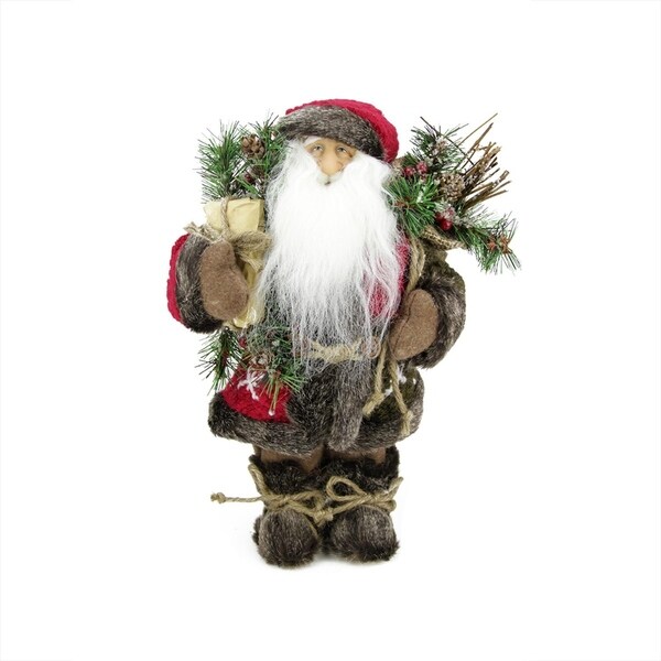 12 Country Rustic Standing Santa Claus Christmas Figure with Knitted Snowflake Jacket