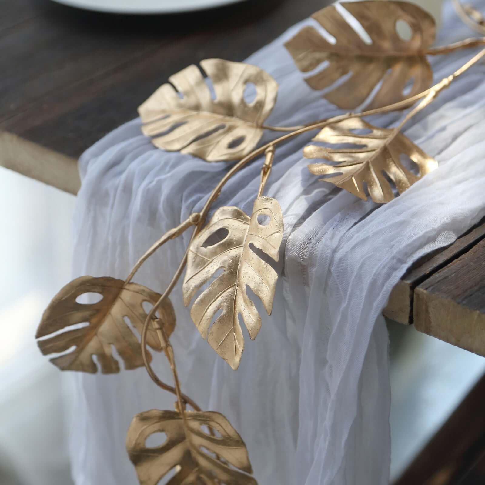 Metallic Gold Artificial Monstera Leaf Table Garland Plant, Faux Tropical Jungle Hanging Vine 7ft