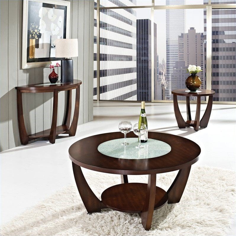 Steve Silver Rafael Round Cherry Wood and Glass Coffee Table