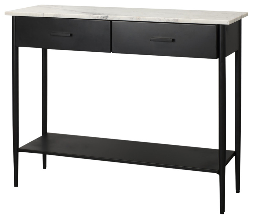 Amika White Marble Top With Black Metal Base Console Table   Modern   Console Tables   by Mercana  Houzz