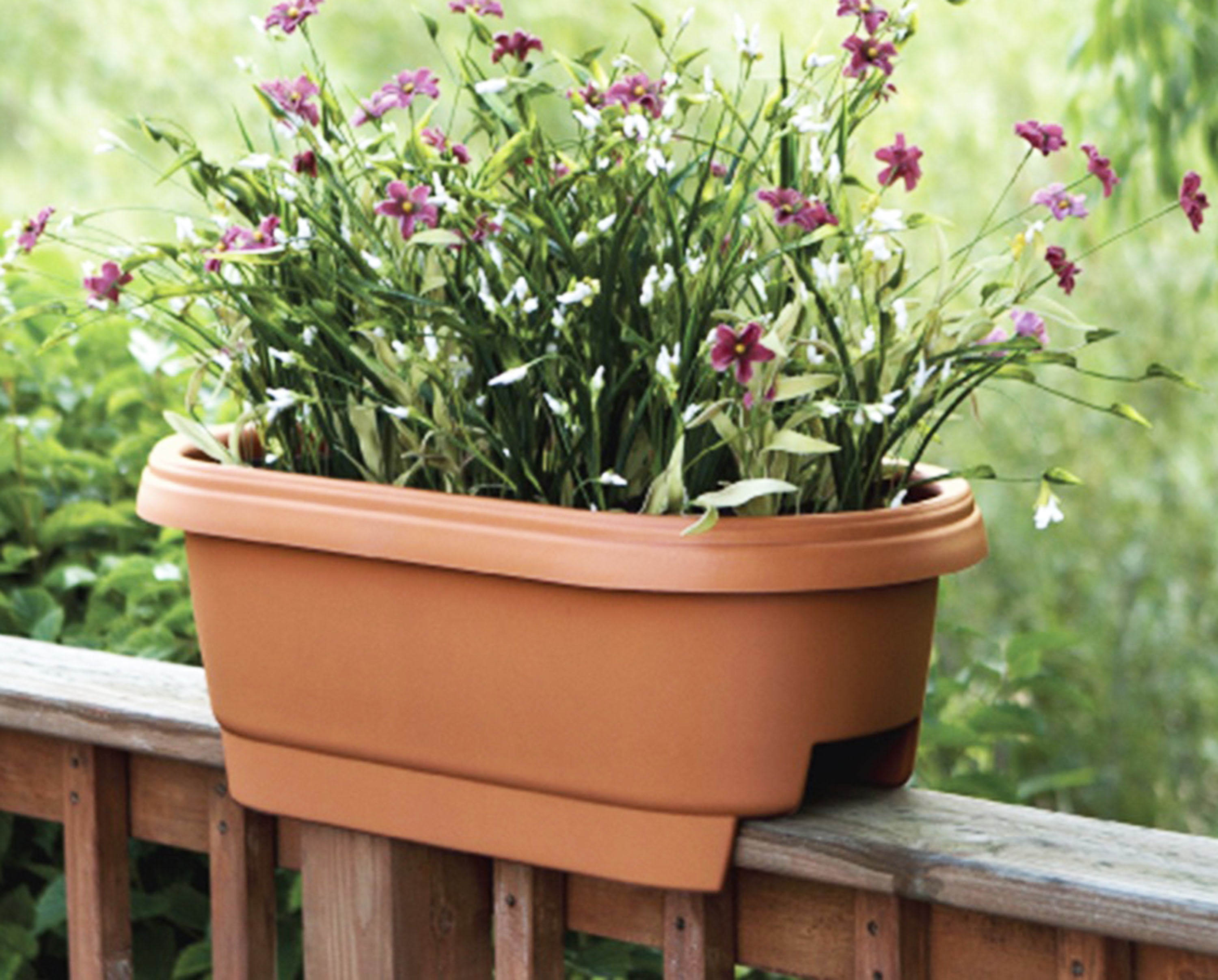 Bloem Deck Rail Planter Deck Rail Planter 24 x 9 Plastic Rectangle Terracotta