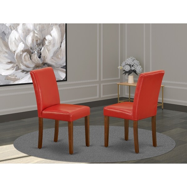 East West Furniture Abbott Parson Chair with Mahogany Leg and Pu Leather Color Firebrick Red - Set of 2 - - ABP3T72