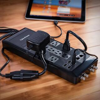 CyberPower 12-Outlet Surge Protector 6 ft. Braided Cord USB Coax Black HT1206UC2RC1