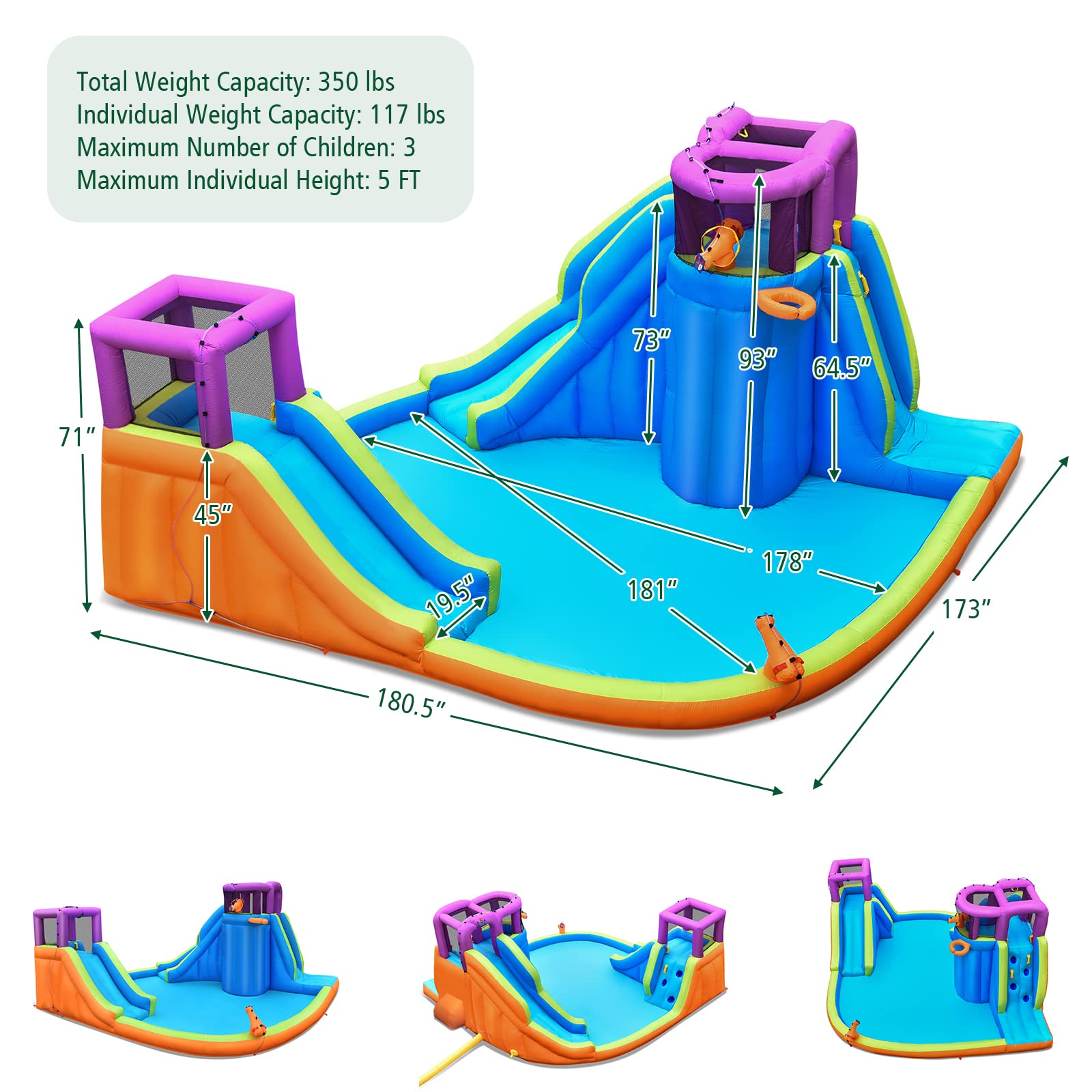 Costzon Inflatable Water Park, Double Long Giant Water Slide with/950W Air Blower