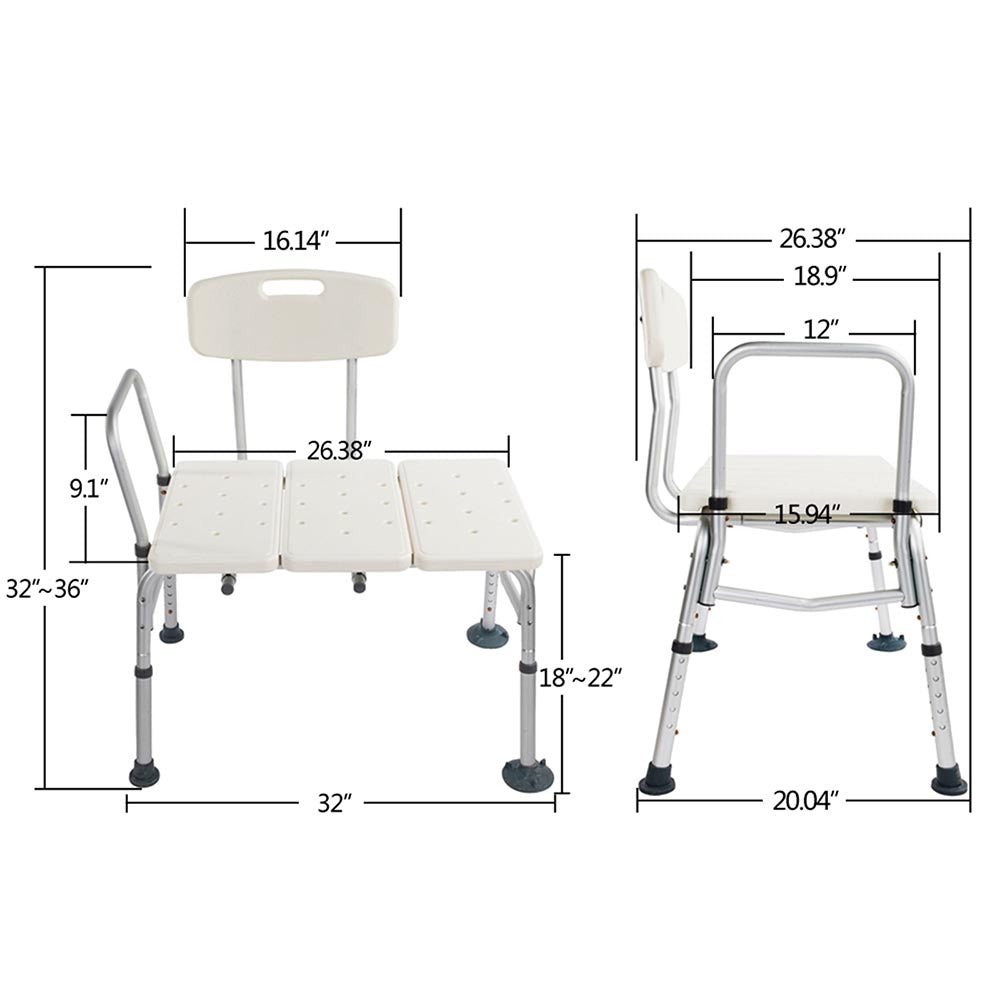 Yescom Tub Transfer Bench Shower Chair with Back Arm