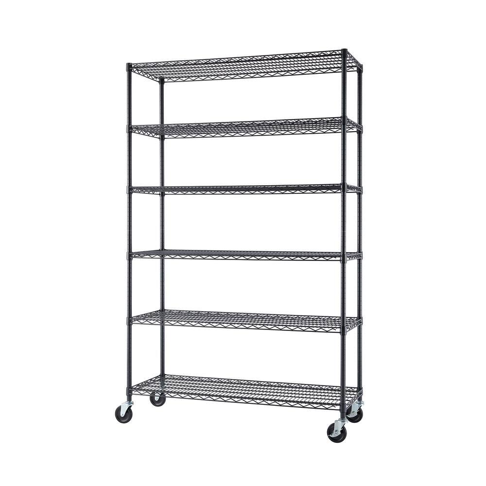 TRINITY Black Anthracite 6-Tier Steel Wire Shelving Unit (48 in. W x 77 in. H x 18 in. D) TBTPBA-0945