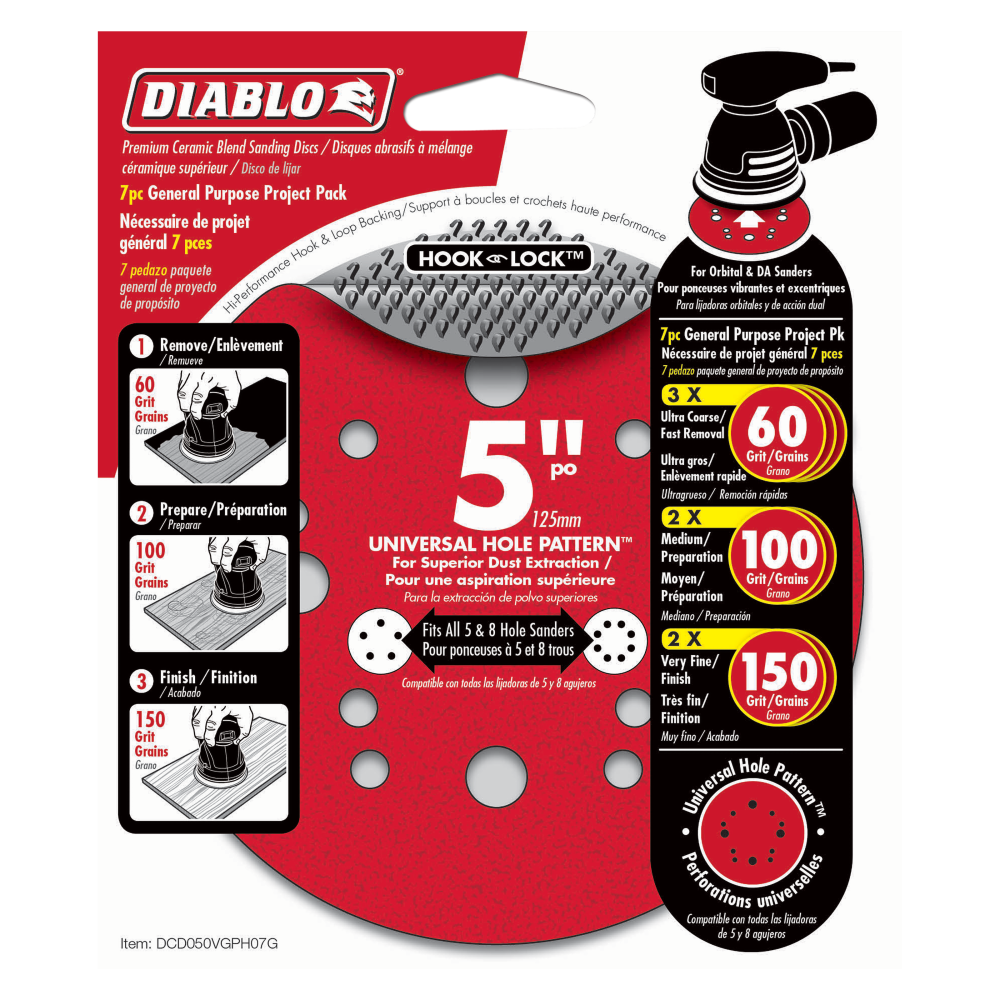 Diablo Tools 5 ROS Hook and Lock Disc Project Pack General Purpose (7-Pack) ;