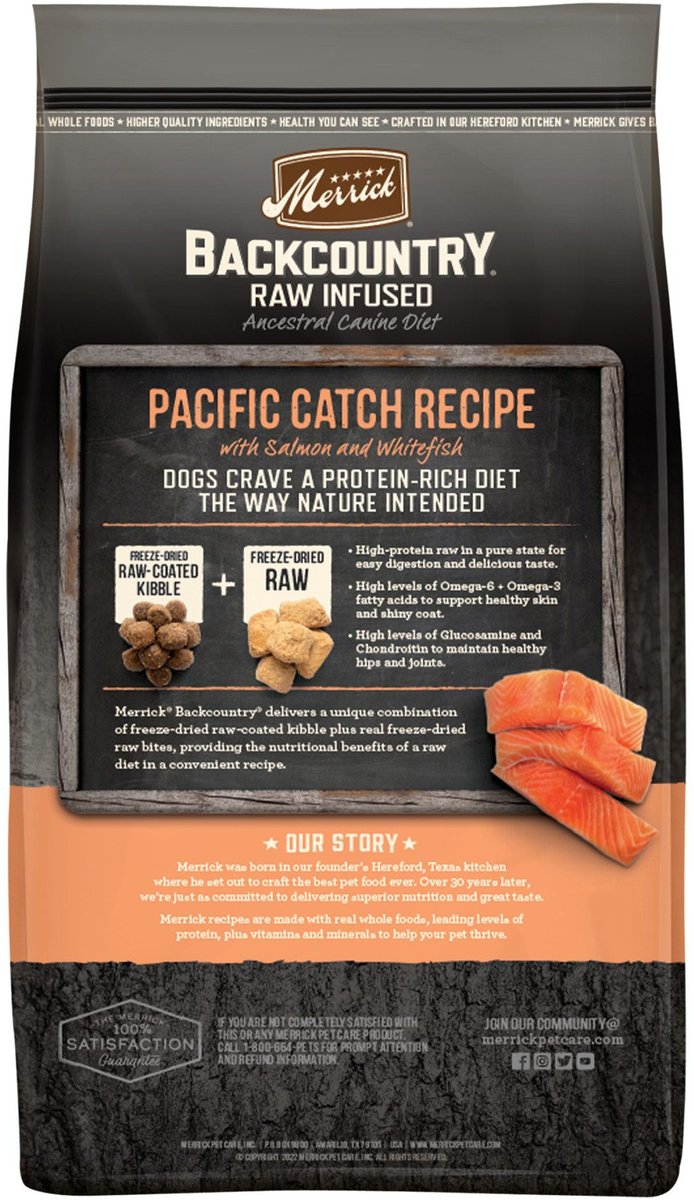 Merrick Backcountry Freeze-Dried Raw Grain-Free Chicken-Free Pacific Catch Recipe Salmon， Whitefish and Trout Dry Dog Food