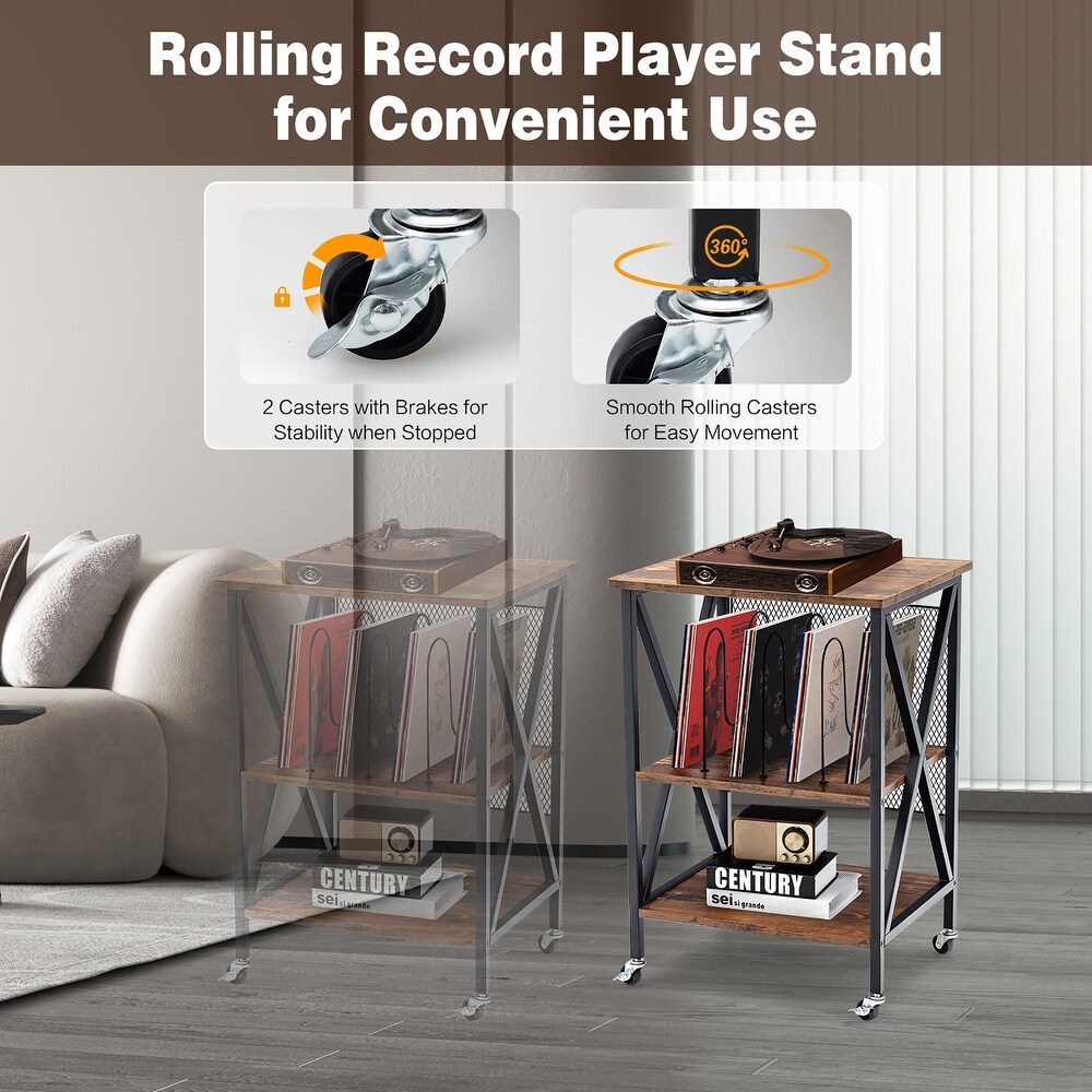 Costway 3 tier Rolling Turntable Stand Vinyl Record Storage Shelf with   See Details