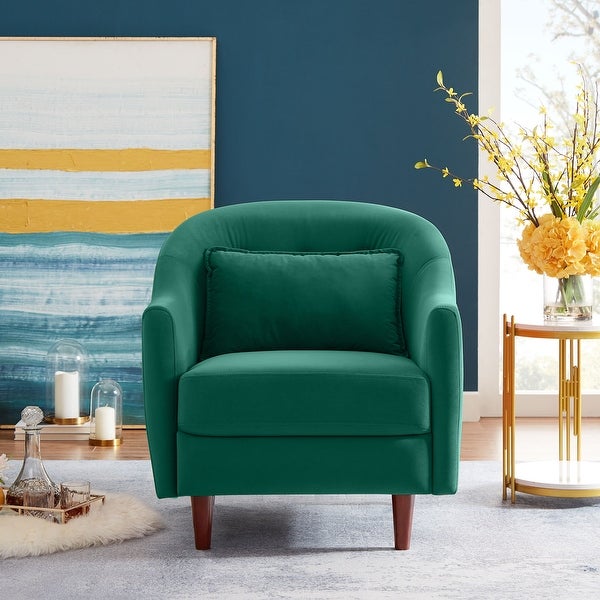 VANOMi 28.34'' Accent Armchair， Velvet Barrel Chair with Solid Wood Legs