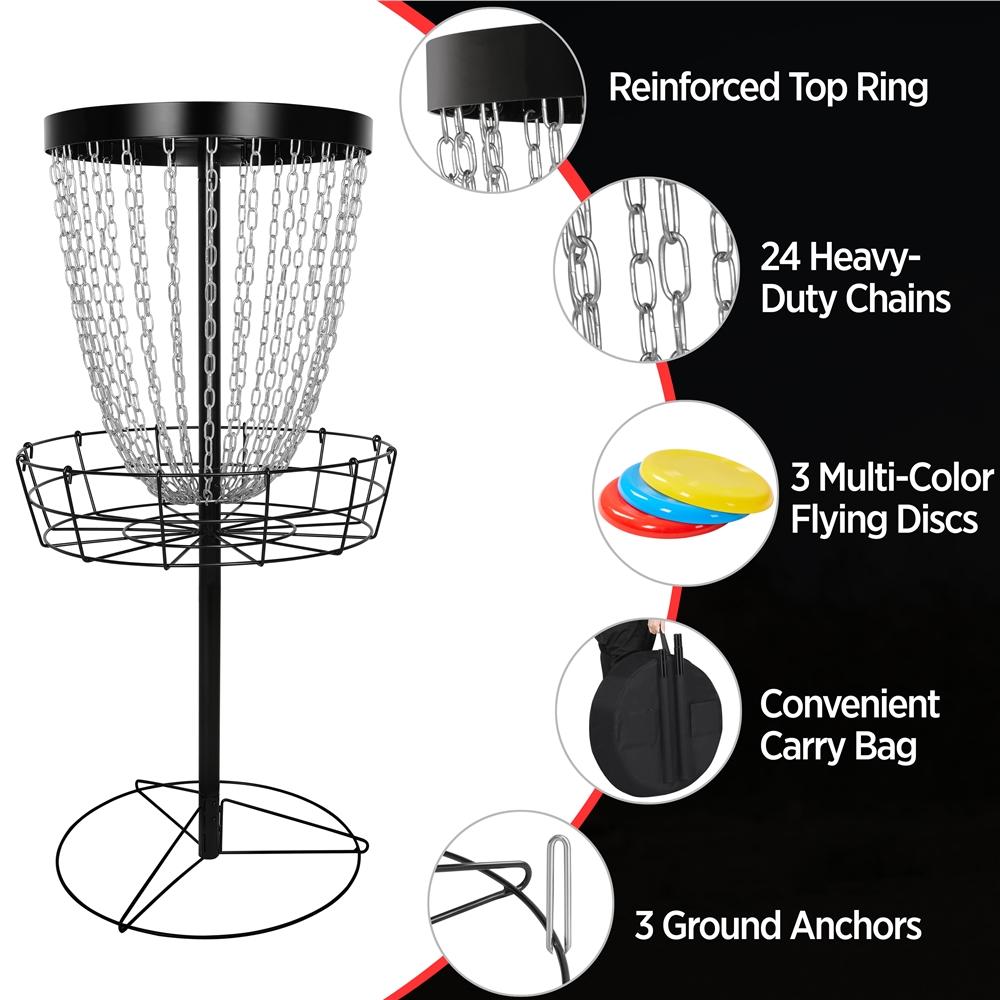 SmileMart 24-Chain Disc Golf Goal for Target Practice with Carrying Bag and 3 Discs， Black