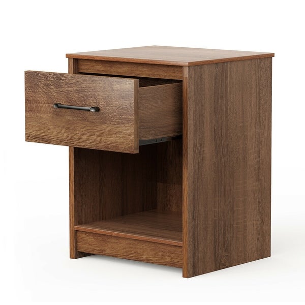 Gymax Nightstand with Drawer Storage Shelf Wooden End Side Table