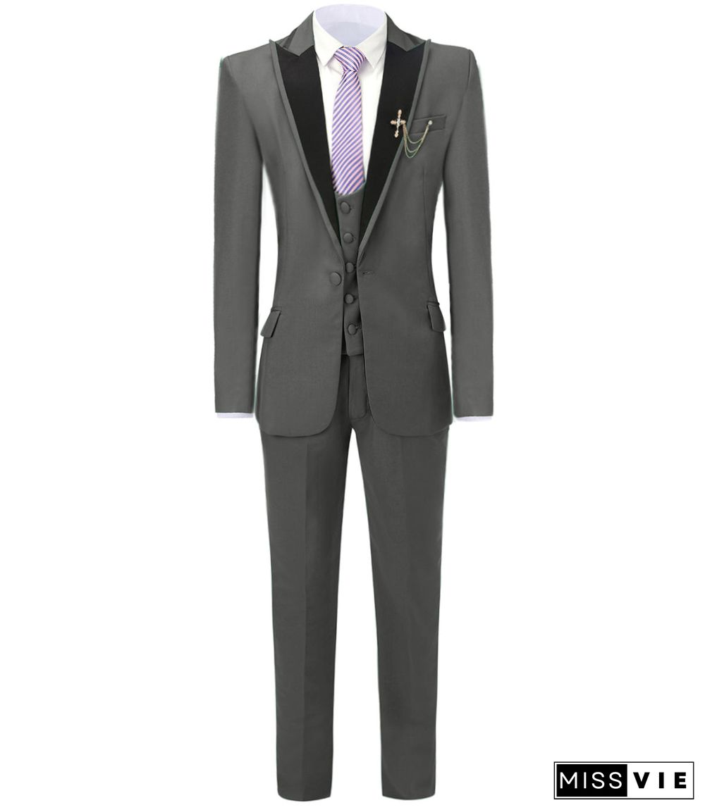 Formal Men's 3 Pieces Mens Suit Peak Lapel Tuxedos (Blazer+vest+Pants)