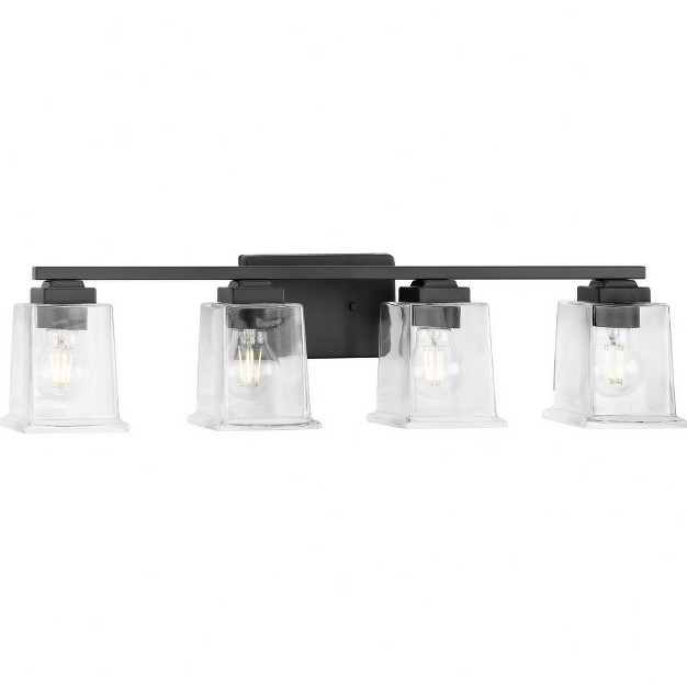 Progress Lighting Gilmour 4 light Vanity Light Matte Black Clear Glass Shades