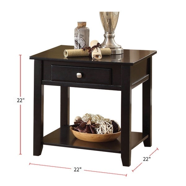 Wooden End Table with Bottom Shelf in Black