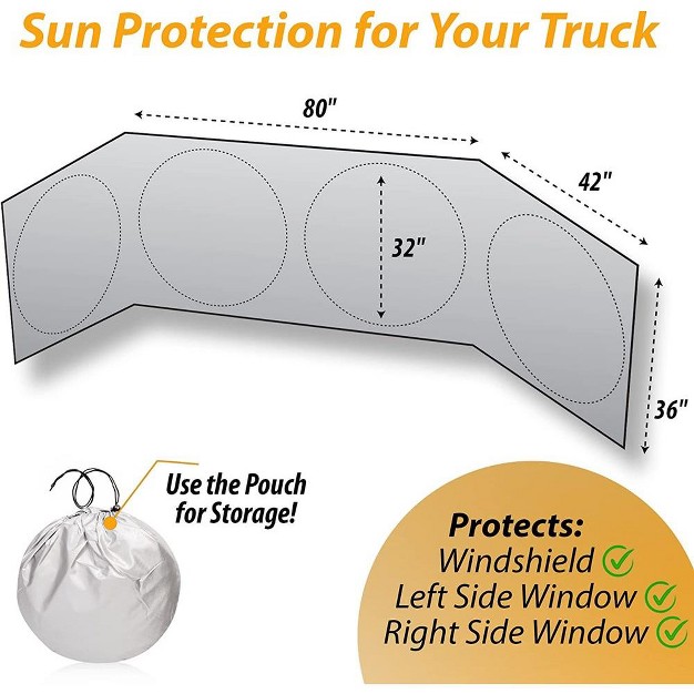 Zone Tech Semi truck Sunshade For Windshield And Side Window Protective Reflective Magic Sunshade Maximum Coverage To Block Uv Sun Heat Rays