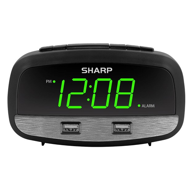 2 2 Amp Usb Charge Led Alarm Clock Black Sharp