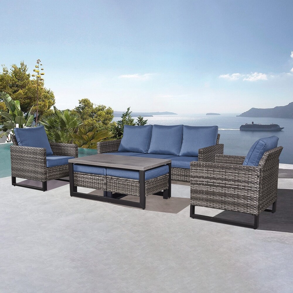 6 Piece Outdoor Furniture Sofa Table Set With Cushions