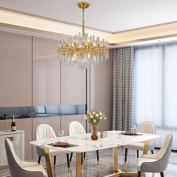 24 in. Gold Modern Crystal Chandelier 10-Light Drum Crystal Glass Chandelier Kitchen Island Pendant Lighting for Dining Room