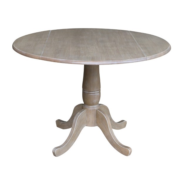 Nathaniel Round Dual Drop Leaf Pedestal Table Gray Taupe International Concepts