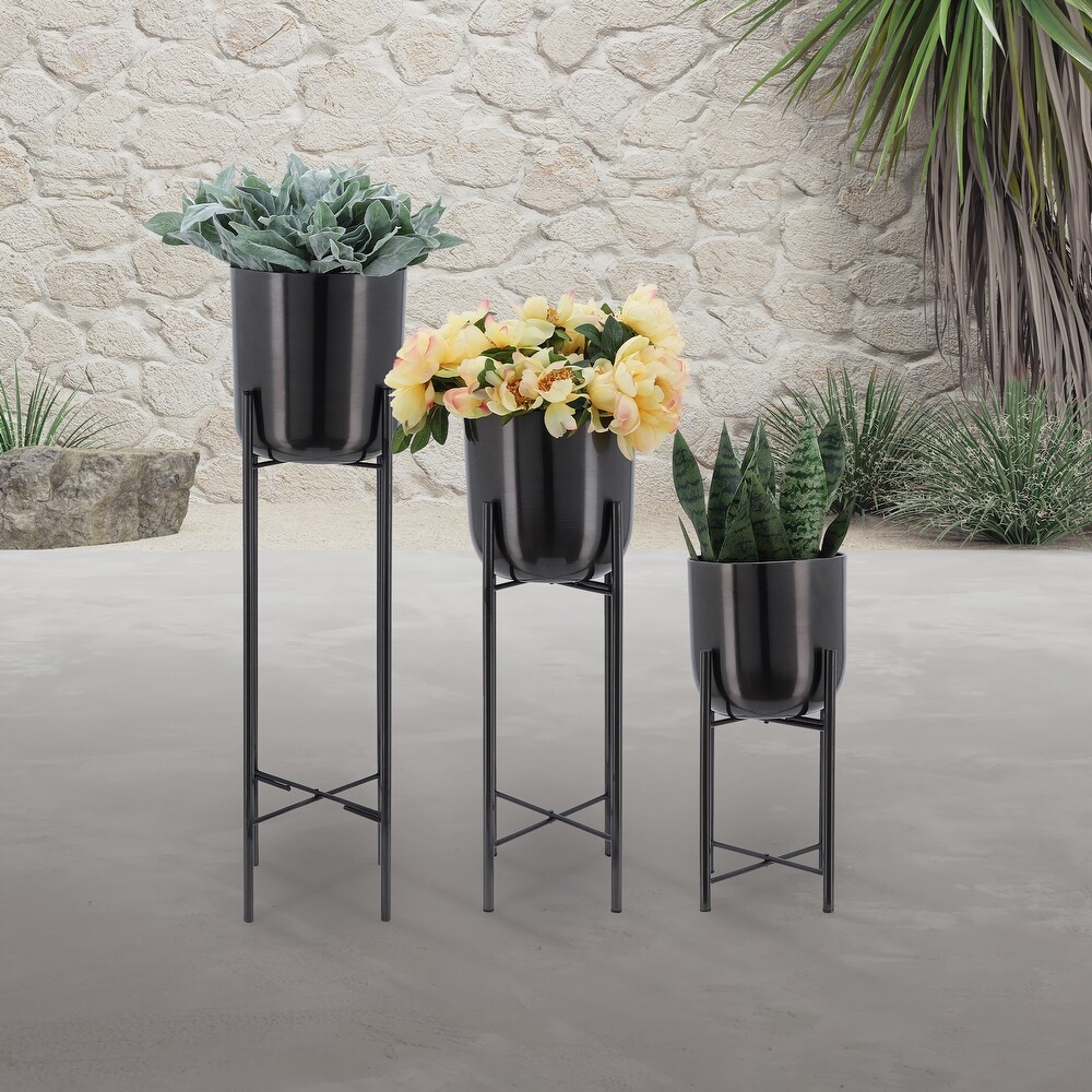 Set of 3 Metal Plant Stand Indoor Outdoor Plant Racks Tall Plant Shelf Flower Pot Holder Corner Plant Stand for Balcony Garden