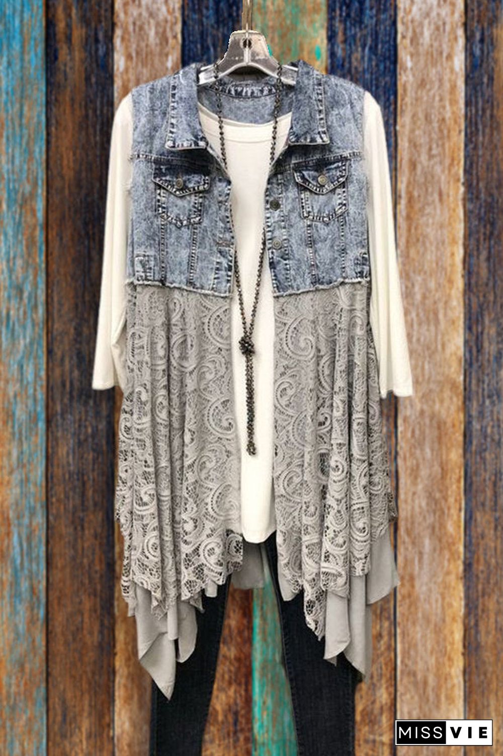 Contrasting Lace Denim Jacket