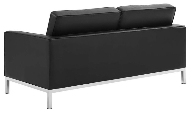 Modway Loft Tufted Vegan Leather Stainless Steel Loveseat in Silver/Black   Contemporary   Loveseats   by Uber Bazaar  Houzz