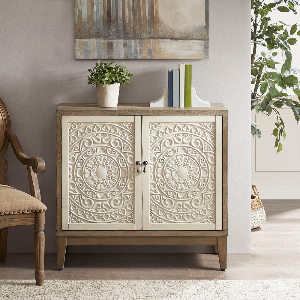 Cowly Accent Cabinet Wood Sideboard with 2 Door Storage Shelves in Walnut