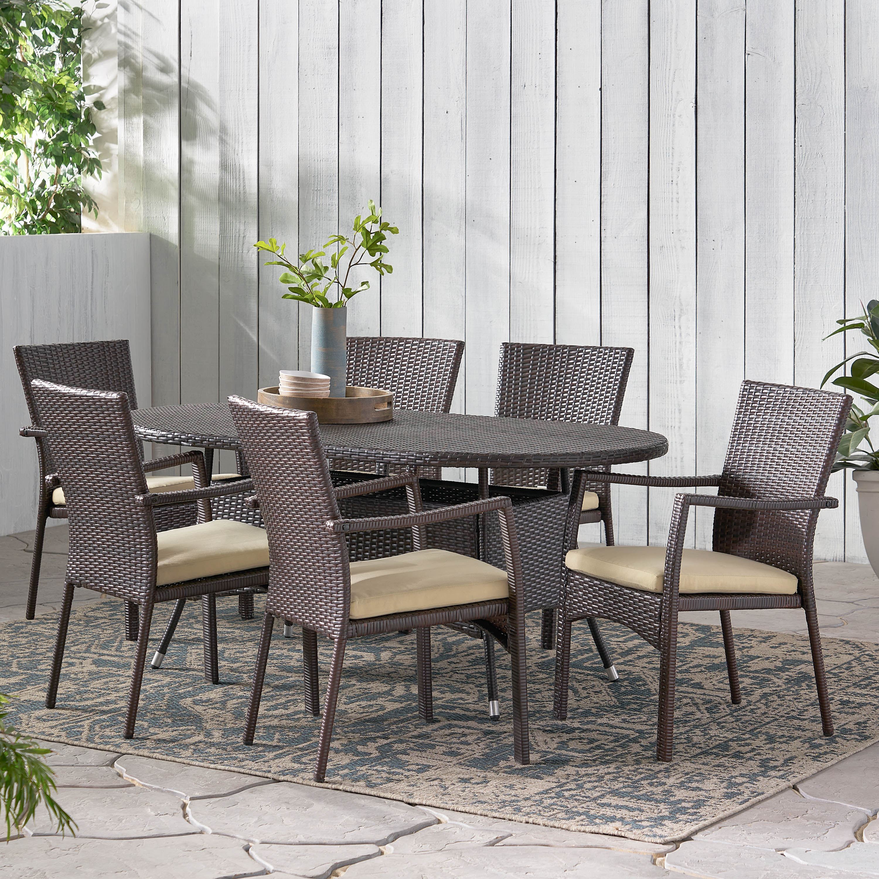 Lancaster Outdoor 7-piece Wicker Dining Set with Cushions