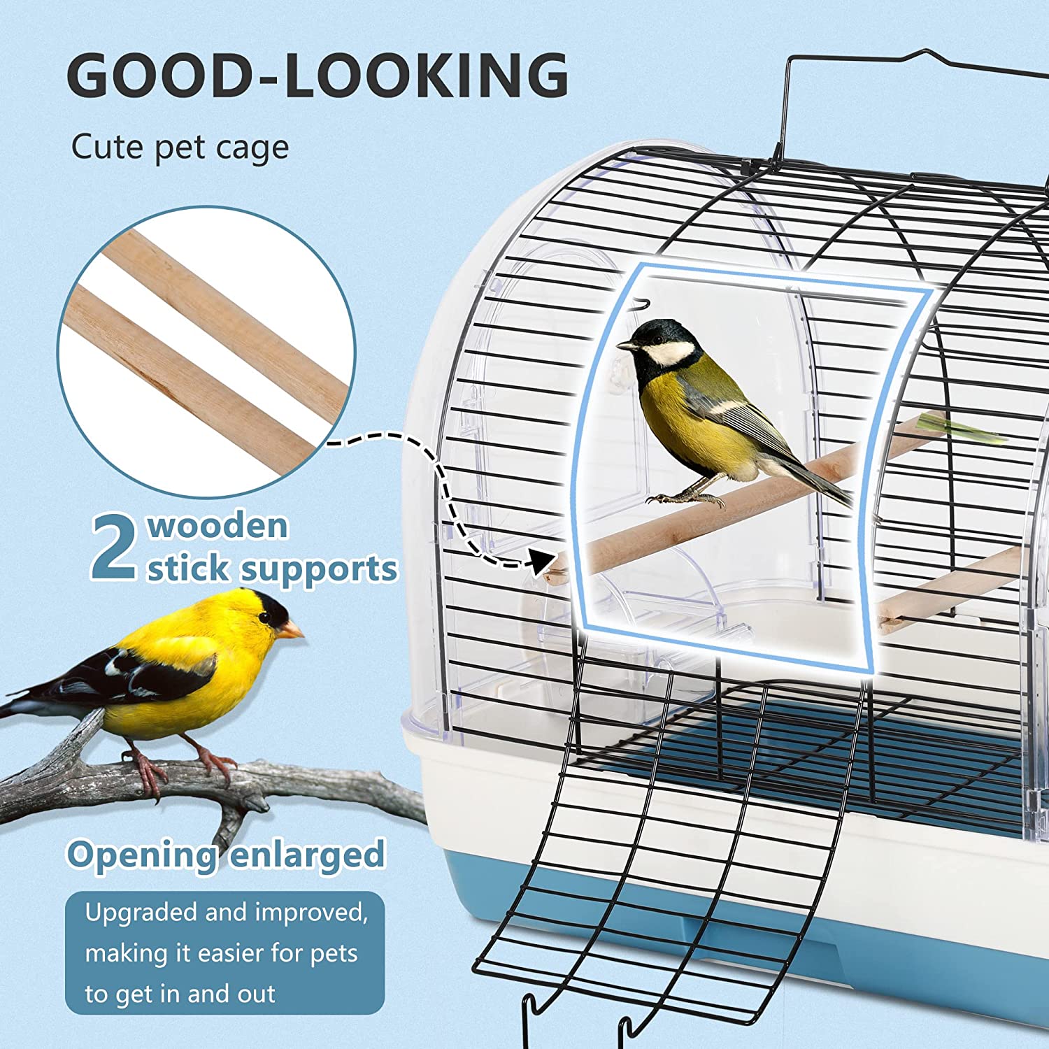 BestPet Bird Carrier Travel Cage with Perch Lightweight Bird Travel Bag Outdoor，Light Blue