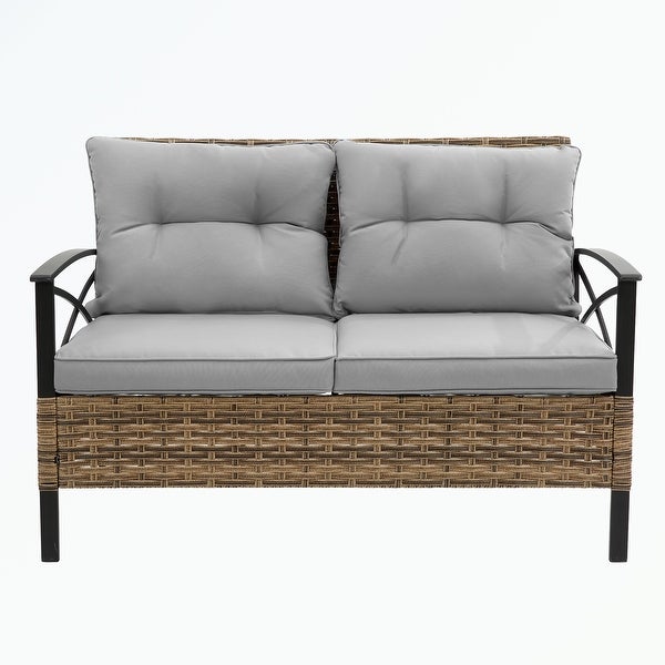 4 piece sectional rattan wicker corner sofa set with cushion - Overstock - 37503755